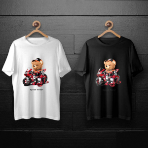 طرح لایه باز خرس تدی با موتور و لباس موتورسواری برای چاپ روی انواع تیشرت